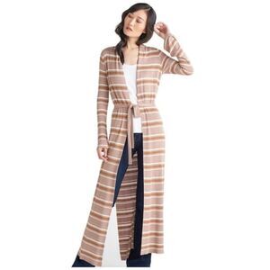 💖🤍 NWOT $60 Black Tape_ Pink & White Stripe Cardigan with Slits – Size Large